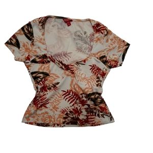 Guess women's short sleeve tropical floral top square neck ribbed size Medium
